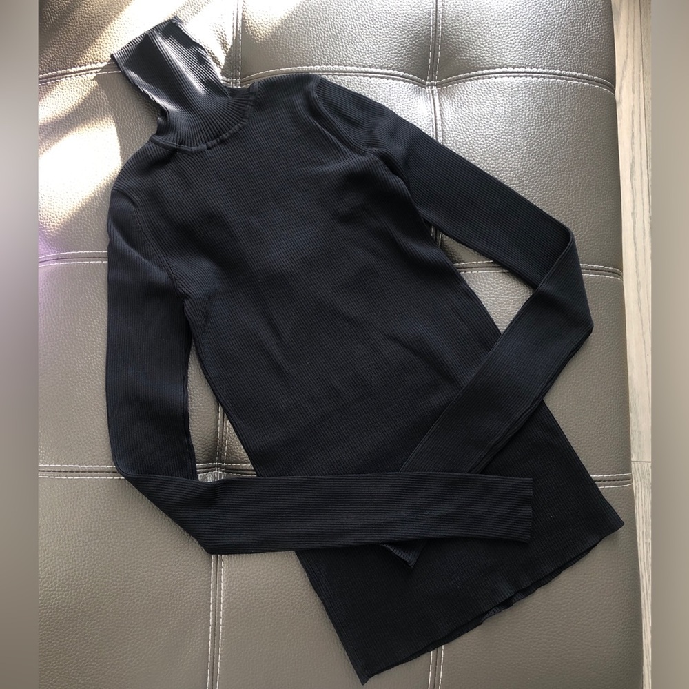 French-Imported Ribbed Stretch Sweater | Dramatic Open Back & Rushed Detail - Picture 3 of 5